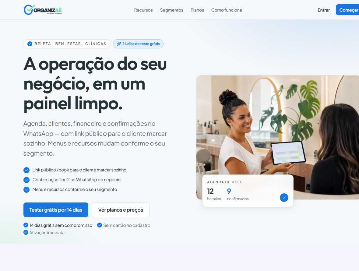 Página inicial do Organizae